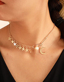 Fashion Gold Alloy Pearl Moon Star Necklace