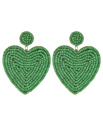 Fashion Green Felt Cloth Rice Beads Love Earrings