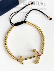 Fashion Gold Copper Inlaid Zircon Beaded Anchor Bracelet