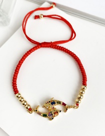 Fashion Red Copper Inlaid Zircon Braided Rope Beaded Fish Bracelet