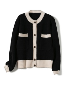 Fashion Black Contrast Knit Sweater