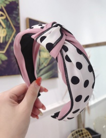 Fashion Pink Polka Dot Contrast Knotted Wide-brimmed Headband