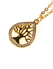 Fashion Gold Drop-shaped Life Tree Micro-inlaid Zircon Stainless Steel Color-protective Necklace