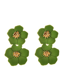 Fashion Green Alloy Double-layer Flower Earrings