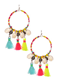 Fashion Color Alloy Rice Beads Shell Cotton Tassel Earrings