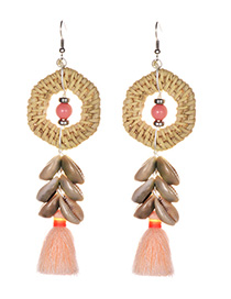 Fashion Pink Alloy Rattan Shell Cotton Thread Tassel Earrings