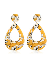 Fashion Yellow + White Geometric Drop-shaped Acetate Plate Earrings