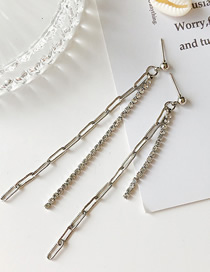 Fashion Silver Studded Tassel Chain Stud Earrings