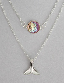 Fashion Silver + Pink Double Mermaid Necklace