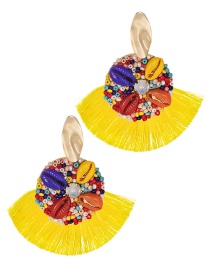 Fashion Yellow Alloy Rice Beads Shell Tassel Earrings