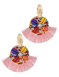 Fashion Leather Pink Alloy Rice Beads Shell Tassel Earrings
