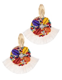 Fashion White Alloy Rice Beads Shell Tassel Earrings