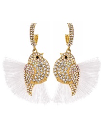 Fashion White Alloy Diamond-studded Bird Tassel Earrings