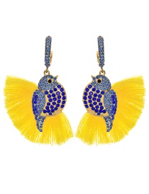 Fashion Yellow + Blue Alloy Diamond-studded Bird Tassel Earrings