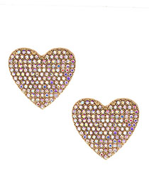 Fashion Ab Color Alloy Diamond Heart Earrings