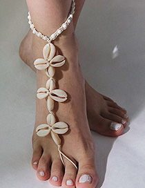 Fashion White Flower Geometric Beaded Woven Shell Cotton Wax Line Anklet