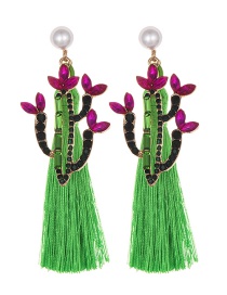 Fashion Fluorescent Green Alloy Studded Pearl Cactus Tassel Earrings