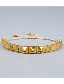 Fashion Gold Geometric Rivet Shell Rice Beads Woven Bracelet