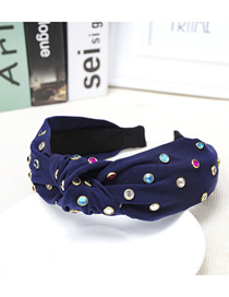Fashion Navy Blue Cloth Knotted Color Diamond Headband