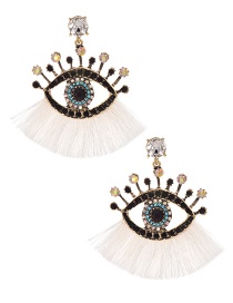 Fashion White Alloy Diamond Pierced Eye Tassel Earrings