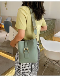 Fashion Green Pu One Shoulder Slung Bucket Pull Buckle Bag
