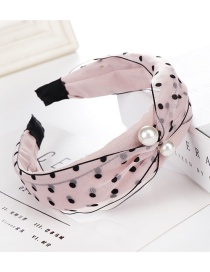 Fashion Pink Polka Dot Mesh Pearl Wide Cross Headband
