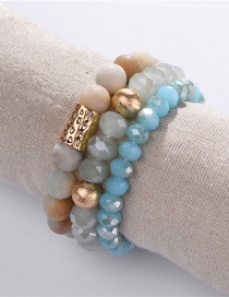 Fashion Blue Natural Stone Beads Cut Surface Crystal Elastic Line Bracelet