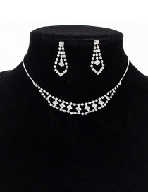 Fashion Silver Flower-shaped Hollow Diamond Necklace Earrings Set