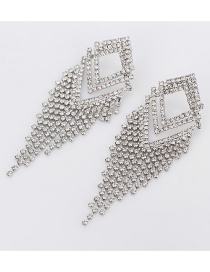 Fashion Silver Diamond-shaped Diamond Tassel Earrings