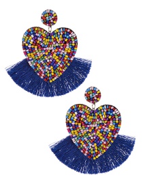 Fashion Royal Blue Colorful Rice Beads Love Tassel Earrings
