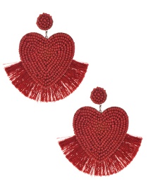 Fashion Red Love Rice Beads Tassel Earrings