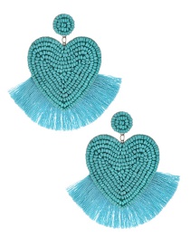 Fashion Blue Love Rice Beads Tassel Earrings