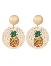 Fashion Pineapple Alloy Woven Wood Rattan Round Earrings