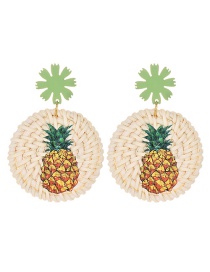 Fashion Pineapple Alloy Woven Wood Vine Flower Round Earrings