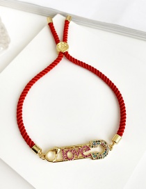 Fashion Red Copper Inlaid Zircon Braided Rope Pin Letter Love Bracelet