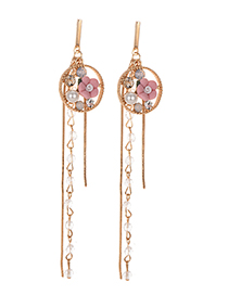Fashion Pink Alloy Resin Flower Tassel Earrings