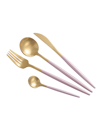 Fashion Powder Gold 4 Piece Set 304 Stainless Steel Knife And Fork Spoon Brushed Tableware Three-piece Suit
