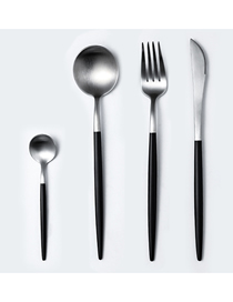 Fashion Black Silver 4 Piece Set (cutlery Spoon + Coffee Spoon) 304 Stainless Steel Cutlery Cutlery Set
