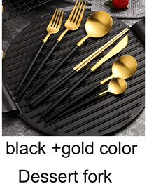 Fashion Black Gold Dessert Fork 304 Stainless Steel Cutlery