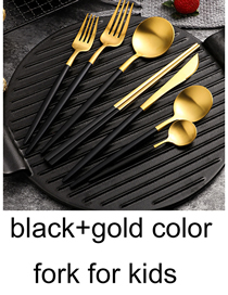 Fashion Black Gold Children's Fork 304 Stainless Steel Cutlery