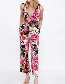 Fashion Color Flower Print V-neck Jumpsuit