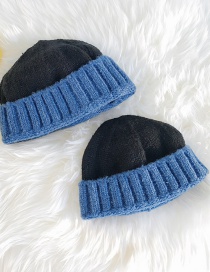 Fashion Color Matching Black + Blue Knitted Color Matching Cuffed Melon Fur Line Parent-child Cap