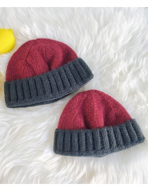 Fashion Color Matching Wine Red + Navy Knitted Color Matching Cuffed Melon Fur Line Parent-child Cap