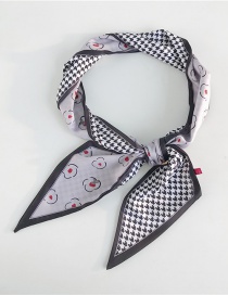 Fashion Houndstooth Flower Gray Houndstooth Printed Silk Scarf
