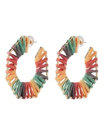 Fashion Color Hollow Alloy Raffia Weaving C-shaped Earrings