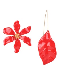 Fashion Red Asymmetrical Leaf Flower Combination Earrings