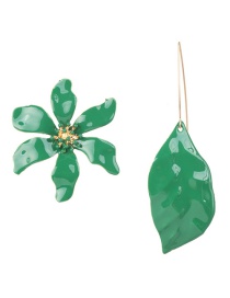 Fashion Green Asymmetrical Leaf Flower Combination Earrings