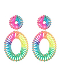 Fashion Green Color Hollow Alloy Lafite Woven Earrings