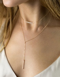 Fashion Gold Double Stainless Steel Strip Pearl Necklace