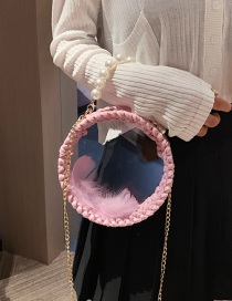 Fashion Pink Transparent Round Crochet Yarn Pearl Portable Cross Shoulder Bag
